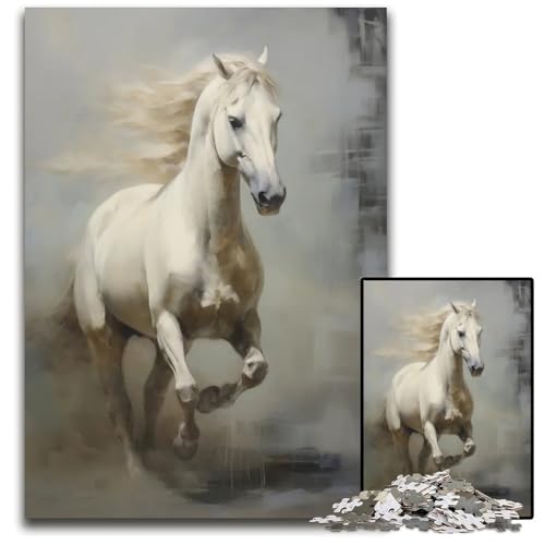 1000 teiliges Puzzle für Erwachsene weißes rennendes Pferd schwierige Puzzles für Erwachsene perfekt für Halloween Weihnachten Geburtstagsgeschenk 1000 PCS (38 x 26 cm) von ABKXDMZK