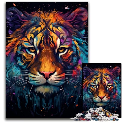 1000 teiliges Puzzle für Erwachsene wildes Gemälde Feuertiger Puzzles für Erwachsene entspannende Unterhaltung Heimdekoration 1000 Teile (75 x 50 cm) von ABKXDMZK