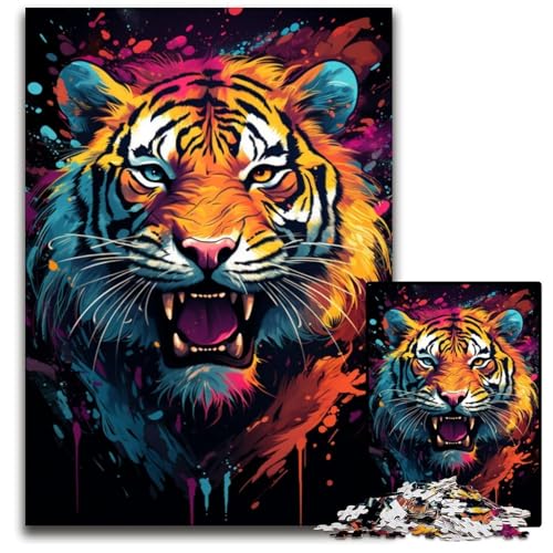 1000 teiliges Puzzle für Erwachsene wildes Gemälde Feuertiger schwierige Puzzles für Erwachsene perfekt für Halloween Weihnachten Geburtstagsgeschenk 1000 PCS (38 x 26 cm) von ABKXDMZK