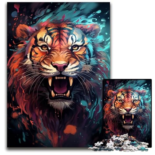 1000 teiliges Puzzle für Erwachsene wildes Gemälde Feuertiger schwierige Puzzles für Erwachsene perfekt für Halloween Weihnachten Geburtstagsgeschenk 1000 PCS (38 x 26 cm) von ABKXDMZK