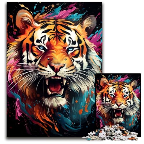 1000 teiliges Puzzle für Erwachsene wildes Gemälde Feuertiger schwierige Puzzles für Erwachsene perfekt für Halloween Weihnachten Geburtstagsgeschenk 1000 PCS (75 x 50 cm) von ABKXDMZK