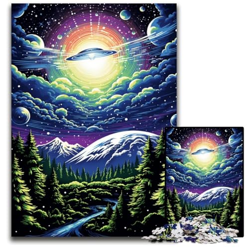 1000 teiliges Puzzle mit Fantasy UFO Landschaft für Erwachsene anspruchsvolles Denkspiel für Teenager Spaß für den Familienspielabend 1000 Teile (75 x 50 cm) von ABKXDMZK