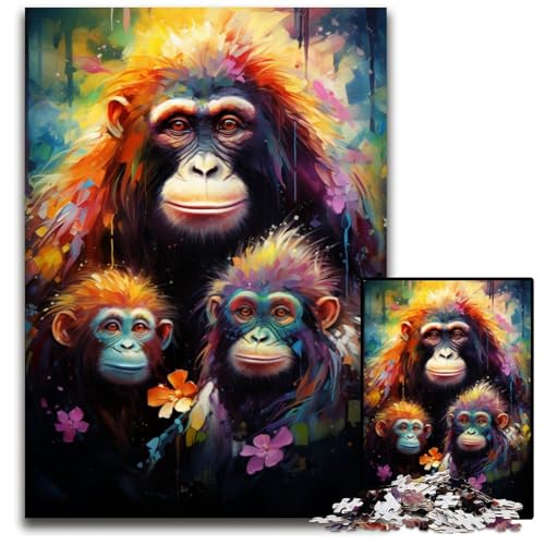 Affenfamilie Puzzle 1000 Teile für Erwachsene Holzpuzzle farbenfrohe Heimdekoration und interaktives Familienspiel 1000 Teile (75 x 50 cm) von ABKXDMZK