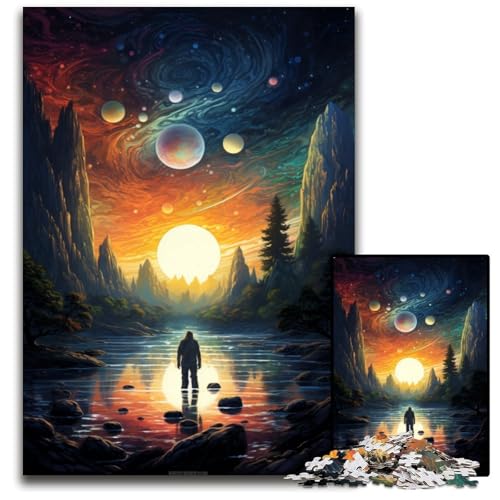 Alleine die Welt betrachten 1000 teiliges Puzzle für Erwachsene Holzpuzzle für Erwachsene interaktives Familienspiel Familienaktivitätsspiel 1000 Teile (75 x 50 cm) von ABKXDMZK