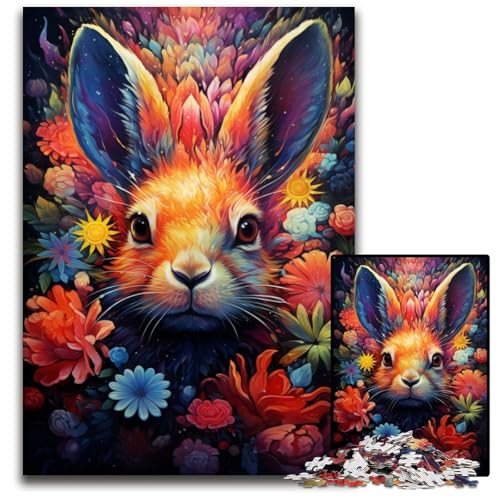 Blumenhasen Puzzle 1000 Teile Holzpuzzle für Teenager Familienspieleabend hirnfordernde Geschenkidee 1000 Teile (75 x 50 cm) von ABKXDMZK