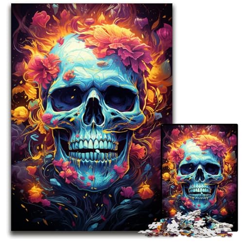 Fantasie Puzzle mit Buntem Totenkopf für Erwachsene 1000 teiliges Holzpuzzle für die Heimdekoration ideales Weihnachts und Neujahrsgeschenk für Teenager 1000 PCS (75 x 50 cm) von ABKXDMZK