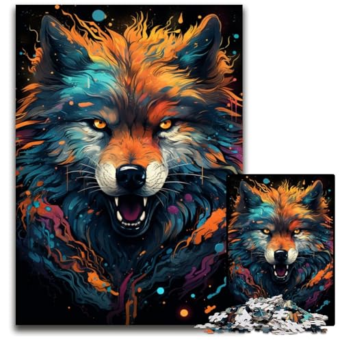 Fantasie Puzzle mit bunten Wölfen und Blumen 1000 Teile unmögliches Puzzle für Erwachsene Denkspiel für Teenager 1000 Teile (75 x 50 cm) von ABKXDMZK