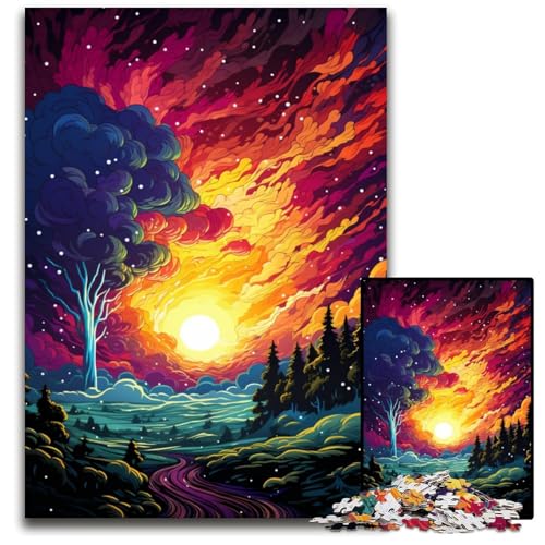 Fantasie Puzzle mit farbenfrohem Sonnenuntergang 1000 teiliges Holzpuzzle Denkspiel für Teenager und Familieninteraktion 1000 Teile (75 x 50 cm) von ABKXDMZK