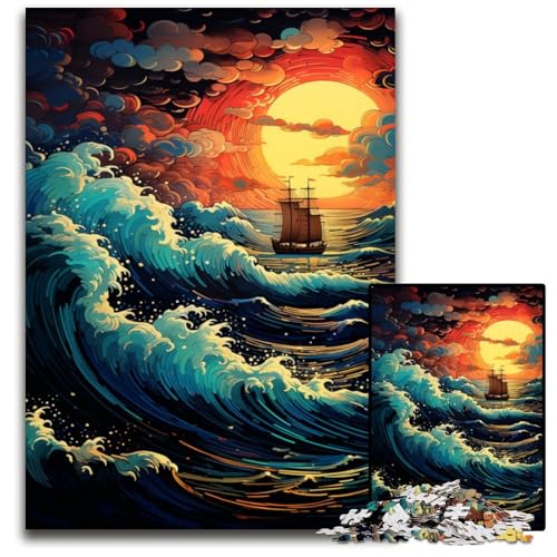 Fantasie Segelboot bei Sonnenuntergang 1000 teiliges Puzzle für Erwachsene Holzpuzzle für Erwachsene für Teenager Familienspieleabend hirnfordernde Geschenkidee 1000 Teile (75 x 50 cm) von ABKXDMZK