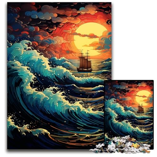 Fantasie Segelboot bei Sonnenuntergang Puzzle für Erwachsene 1000 Teile Papierpuzzle für die Heimdekoration ideales Weihnachts und Neujahrsgeschenk für Teenager 1000 Teile (38 x 26 cm) von ABKXDMZK