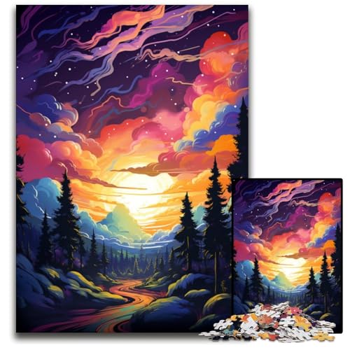 Fantasie Sonnenuntergangslandschaft Puzzle für Erwachsene 1000 teiliges Holzpuzzle für die Heimdekoration ideales Weihnachts und Neujahrsgeschenk für Teenager 1000 PCS (75 x 50 cm) von ABKXDMZK
