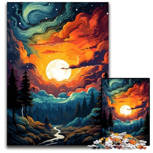Fantasie Sonnenuntergangslandschafts Puzzles für 1000 Teile Holzpuzzles für Erwachsene Heimdekoration und Urlaubsspaß 1000 Teile (75 x 50 cm) von ABKXDMZK