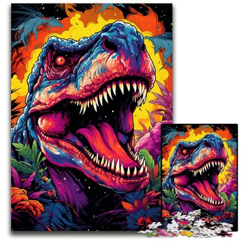 Fantasie Zeichnung von Dinosaurier Puzzles 1000 Teile für Erwachsene Holzpuzzles für Erwachsene kompliziertes Design für Teenager DIY Dekoration und gehirnfördernder Spaß 1000 Teile (75 x 50 cm) von ABKXDMZK