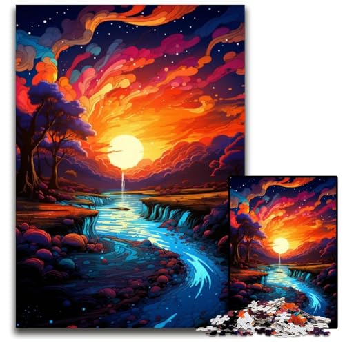 Fantasielandschaft unter Sonnenuntergang Puzzle 1000 Teile Puzzle für Erwachsene perfekt für Familienspaß an Weihnachten Thanksgiving Geburtstagen und Ostern 1000 Teile (38 x 26 cm) von ABKXDMZK