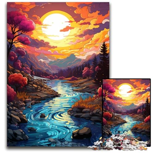 Fantasielandschaft unter Sonnenuntergang Puzzle für 1000 Teile Holzpuzzle Denkspiel für Teenager und Familieninteraktion 1000 Teile (75 x 50 cm) von ABKXDMZK