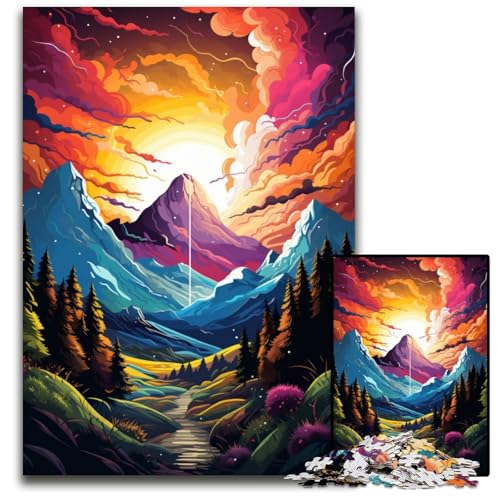 Fantasielandschaft unter Sonnenuntergang Puzzle für 1000 Teile Holzpuzzle Denkspiel für Teenager und Familieninteraktion 1000 Teile (75 x 50 cm) von ABKXDMZK