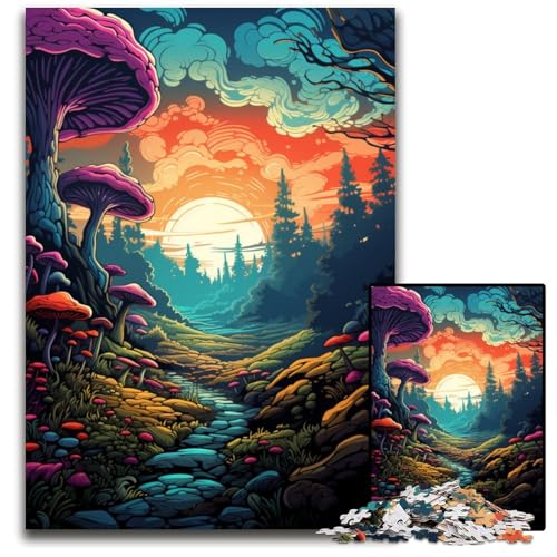 Fantasielandschaft unter Sonnenuntergang Puzzle für 1000 Teile Holzpuzzle für Erwachsene Heimdekoration und Urlaubsspaß 1000 Teile (75 x 50 cm) von ABKXDMZK