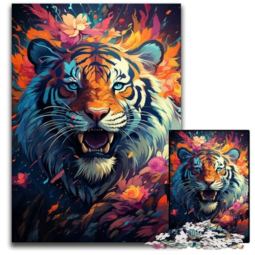 Fantasievolles buntes Tiger Puzzle für Erwachsene 1000 teiliges Holzpuzzle kreatives Familienspiel und Heimdekoration Teenager 1000 Teile (75 x 50 cm) von ABKXDMZK