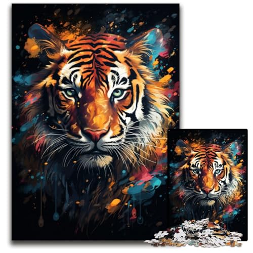 Fantasievolles buntes Tiger Puzzle für Erwachsene 1000 teiliges Holzpuzzle kreatives Familienspiel und Heimdekoration Teenager 1000 Teile (75 x 50 cm) von ABKXDMZK
