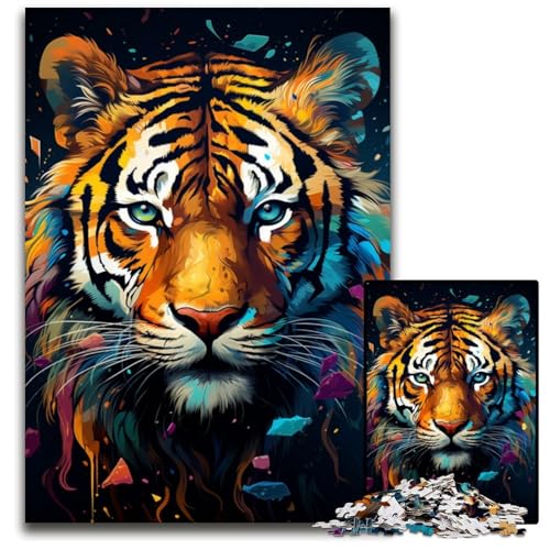 Fantasievolles farbenfrohes Tiger Puzzle für 1000 Teile Holzpuzzle Denksportaufgabe für Teenager und Familieninteraktion 1000 Teile (75 x 50 cm) von ABKXDMZK