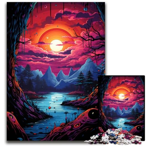 Fantasy Bunter Sonnenuntergang 1000 teiliges Puzzle aus Papier für Erwachsene Teenager und Familien perfekte DIY Dekoration und knifflige Herausforderung 1000 Teile (38 x 26 cm) von ABKXDMZK
