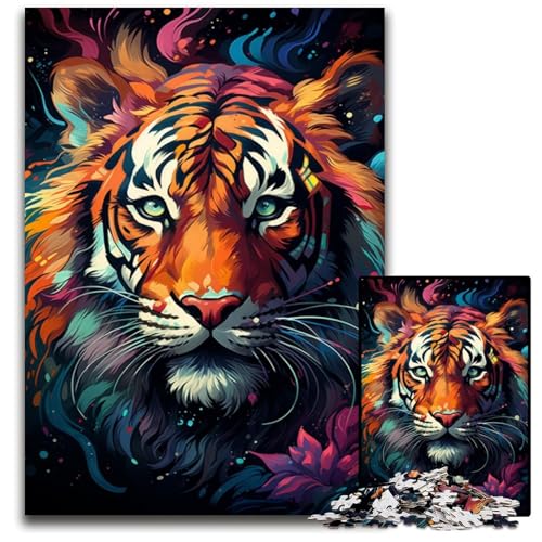 Fantasy Bunter Tiger 1000 teiliges Puzzle für Erwachsene Papierpuzzle anspruchsvolle Denksportaufgabe Familienaktivität Heimdekoration 1000 Teile (38 x 26 cm) von ABKXDMZK