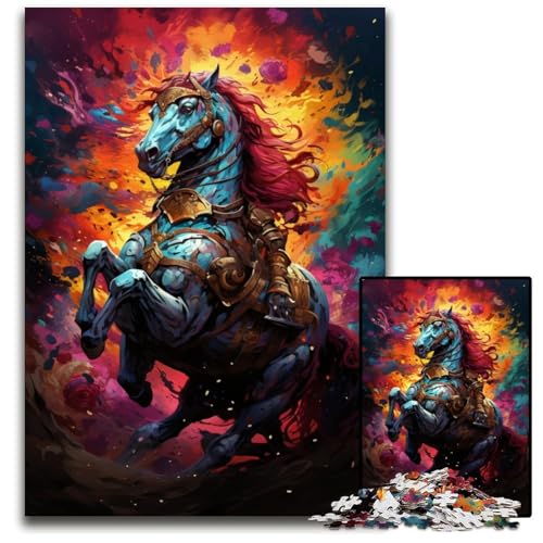 Fantasy Buntes Kriegspferd 1000 Teile Puzzle Geschenke Schwierige Puzzles für Erwachsene Pädagogisches Denkspiel Künstlerische Heim und Bürodekoration Alter 1000 PCS (38x26cm) von ABKXDMZK