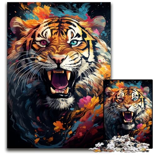 Fantasy Buntes Tiger Puzzle 1000 Teile für Erwachsene Holzpuzzle Bunte Heimdekoration und interaktives Familienspiel 1000 Teile (75 x 50 cm) von ABKXDMZK