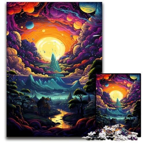 Fantasy Landschafts Puzzle 1000 Teile für Erwachsene Papierpuzzle farbenfrohe Heimdekoration und interaktives Familienspiel 1000 Teile (38 x 26 cm) von ABKXDMZK