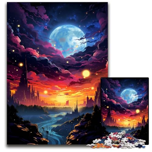 Fantasy Nachthimmel Puzzles für 1000 Teile Holzpuzzles für Erwachsene Heimdekoration und Urlaubsspaß 1000 Teile (75 x 50 cm) von ABKXDMZK
