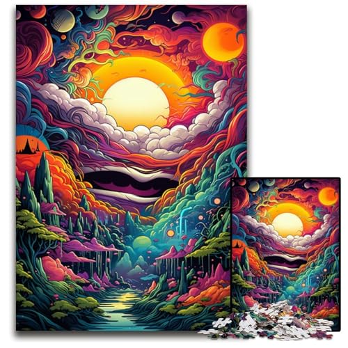 Fantasy Psychedelic Sunset Puzzle 1000 Teile Schwierige Puzzles für Erwachsene Interaktives Familienspiel Gehirn Herausforderung Lernspielzeug 1000 PCS (38x26cm) von ABKXDMZK
