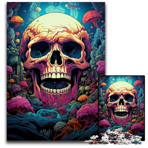 Fantasy Puzzle mit Buntem Totenkopf 1000 Teile für Erwachsene Papierpuzzle Bunte Heimdekoration und interaktives Familienspiel 1000 Teile (38 x 26 cm) von ABKXDMZK