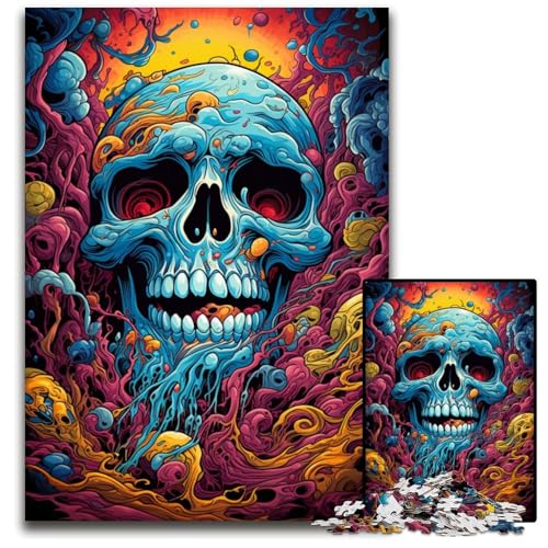 Fantasy Puzzle mit Buntem Totenkopf für Erwachsene 1000 Teile Puzzle für Erwachsene Heimdekoration Denksportspiel für Teenager und Familieninteraktion 1000 Teile (38 x 26 cm) von ABKXDMZK