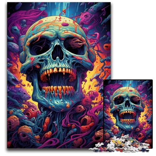 Fantasy Puzzle mit Buntem Totenkopf für Erwachsene 1000 Teile unmögliches Puzzle für Erwachsene Denkspiel für Teenager 1000 Teile (38 x 26 cm) von ABKXDMZK