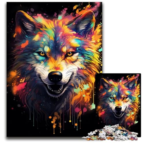 Fantasy Puzzle mit Buntem Wolf 1000 Teile Holzpuzzle für Erwachsene für Teenager und Familien perfekte DIY Dekoration und knifflige Herausforderung 1000 Teile (75 x 50 cm) von ABKXDMZK