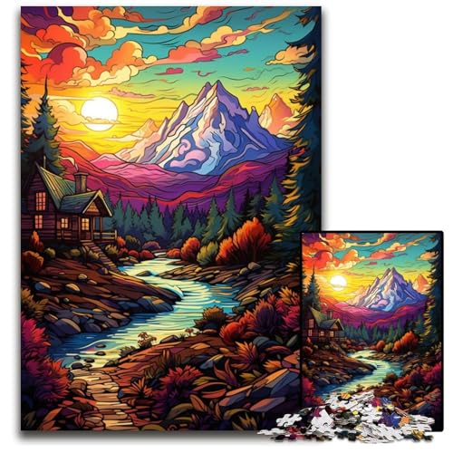 Fantasy Puzzle mit Sonnenuntergang und Bergen 1000 Teile Puzzle perfekt für Familienspaß an Weihnachten Thanksgiving Geburtstagen und Ostern 1000 Teile (38 x 26 cm) von ABKXDMZK