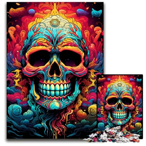 Fantasy Puzzle mit bunten Totenköpfen für Erwachsene 1000 teiliges Papierpuzzle für die ganze Familie Denksportaufgabe Heimdekoration 1000 Teile (38 x 26 cm) von ABKXDMZK