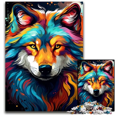 Fantasy Puzzle mit psychedelischem Wolf 1000 teiliges Holzpuzzle Denksport Spiel für Teenager und Familieninteraktion 1000 Teile (75 x 50 cm) von ABKXDMZK