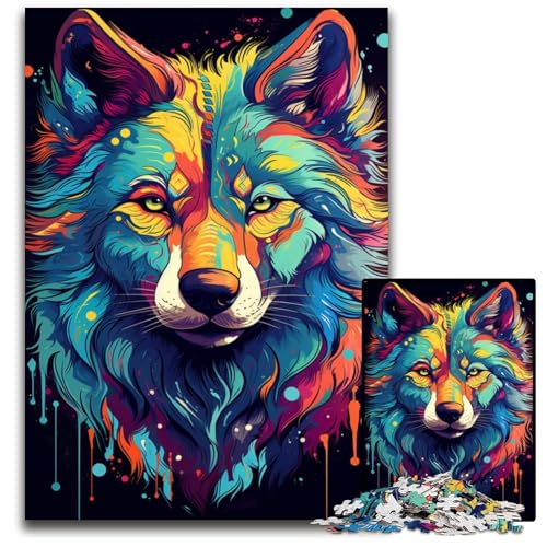 Fantasy Puzzle mit psychedelischem Wolf 1000 teiliges Holzpuzzle Denksport Spiel für Teenager und Familieninteraktion 1000 Teile (75 x 50 cm) von ABKXDMZK
