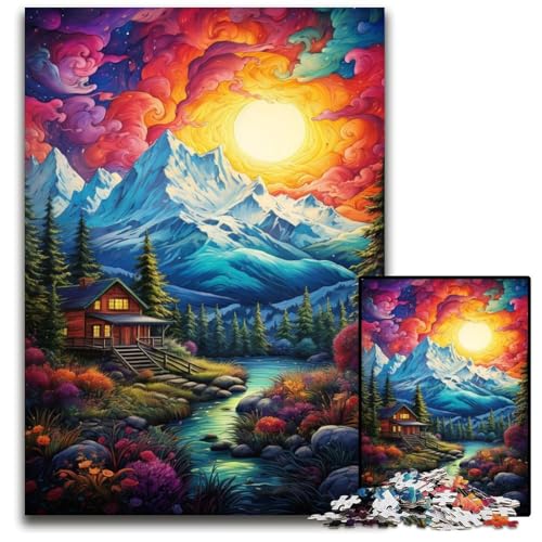 Fantasy Sonnenuntergang Berge Puzzle 1000 Teile für Erwachsene Unmögliche Puzzles für Erwachsene Anspruchsvolles Denkspiel für Teenager Spaß für den Familienspieleabend 1000 Teile (38 x 26 cm) von ABKXDMZK