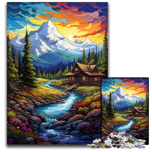 Fantasy Sonnenuntergang Berge Puzzles für Erwachsene 1000 Puzzles für Erwachsene zur Heimdekoration ideales Weihnachts und Neujahrsgeschenk für Teenager 1000 Teile (75 x 50 cm) von ABKXDMZK
