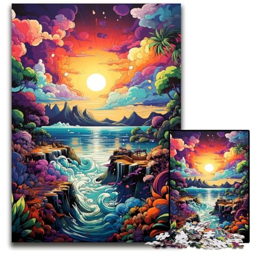 Fantasy Sonnenuntergang am Strand 1000 teiliges Puzzle für Erwachsene anspruchsvolle Puzzles ideal für Verliebte perfektes Weihnachts Neujahrs Valentinstagsgeschenk 1000 Teile (38 x 26 cm) von ABKXDMZK