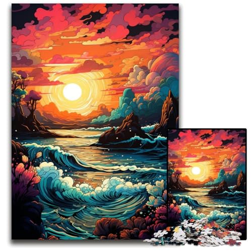 Fantasy Sonnenuntergang am Strand Puzzle 1000 Teile Papierpuzzle für Teenager Familienspieleabend hirnfordernde Geschenkidee 1000 Teile (38 x 26 cm) von ABKXDMZK