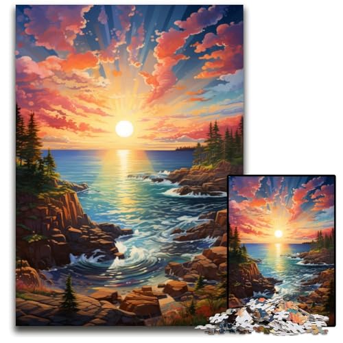 Fantasy Sonnenuntergang am Strand Puzzle 1000 Teile schwierige Puzzles für Erwachsene interaktives Familienspiel Gehirn Herausforderung Lernspielzeug 1000 Teile (75 x 50 cm) von ABKXDMZK