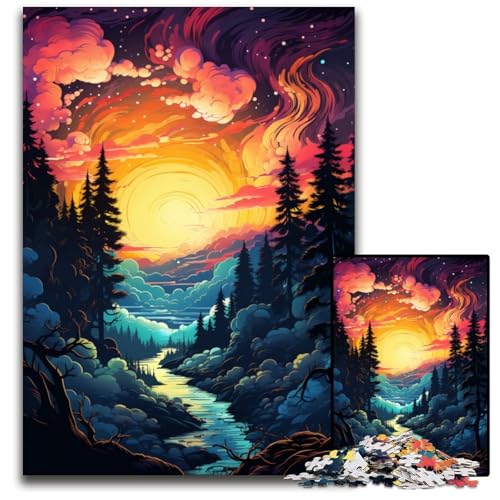 Fantasy Sonnenuntergangslandschaft Puzzle 1000 Teile Puzzle für Erwachsene anspruchsvolles Denkspiel entspannendes Spielzeug für Teenager 1000 Teile (75 x 50 cm) von ABKXDMZK