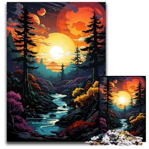 Fantasy Sonnenuntergangslandschaft Puzzle für Erwachsene 1000 Teile Puzzle für Erwachsene Geschenk für Männer und Frauen Alltag und besondere Anlässe 1000 Teile (75 x 50 cm) von ABKXDMZK