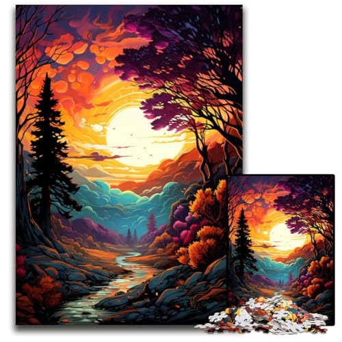 Fantasy Sonnenuntergangslandschaft Puzzle für Erwachsene 1000 teiliges Holzpuzzle kreatives Familienspiel und Heimdekoration Teenager 1000 PCS (75 x 50 cm) von ABKXDMZK