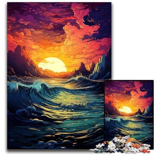 Fantasy Sonnenuntergangslandschaft Puzzle für Erwachsene 1000 teiliges Holzpuzzle kreatives Familienspiel und Heimdekoration Teenager 1000 PCS (75 x 50 cm) von ABKXDMZK