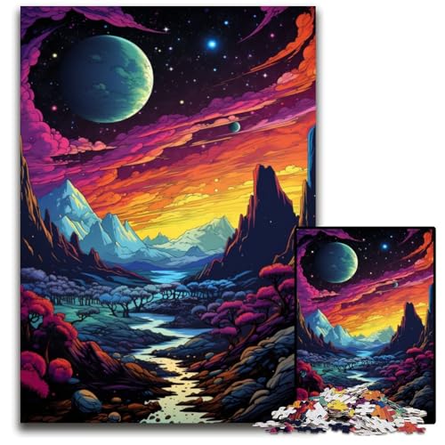 Fantasy Weltraum Puzzle farbenfrohe psychedelische Landschaft 1000 Teile Puzzle für Erwachsene anspruchsvolles Denkspiel entspannendes Spielzeug für Teenager 1000 Teile (75 x 50 cm) von ABKXDMZK