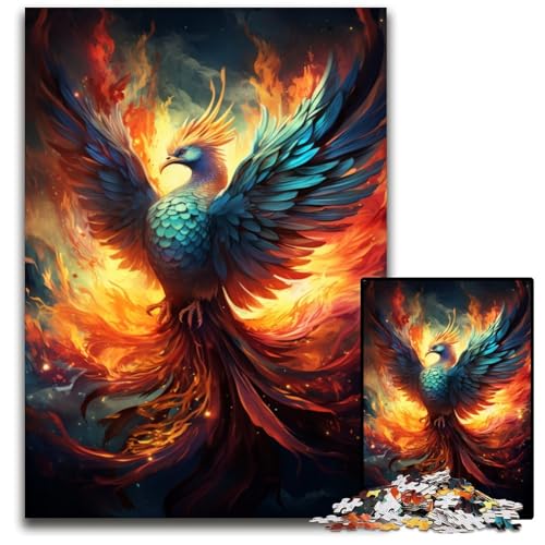 Feuerfarbener Phönix 1000 teiliges Puzzle Holzpuzzle für Erwachsene für Teenager und Familien perfekte DIY Dekoration und knifflige Herausforderung 1000 Teile (75 x 50 cm) von ABKXDMZK